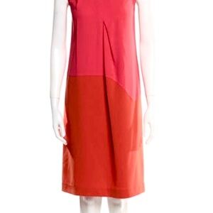 MaxMara Two-Tone Pink and Coral/Red Midi Dress